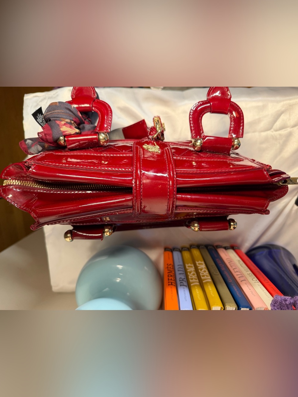 Burberry Vintage Red Quilted Patent Leather Manor Bag EUC - Picture 4 of 16